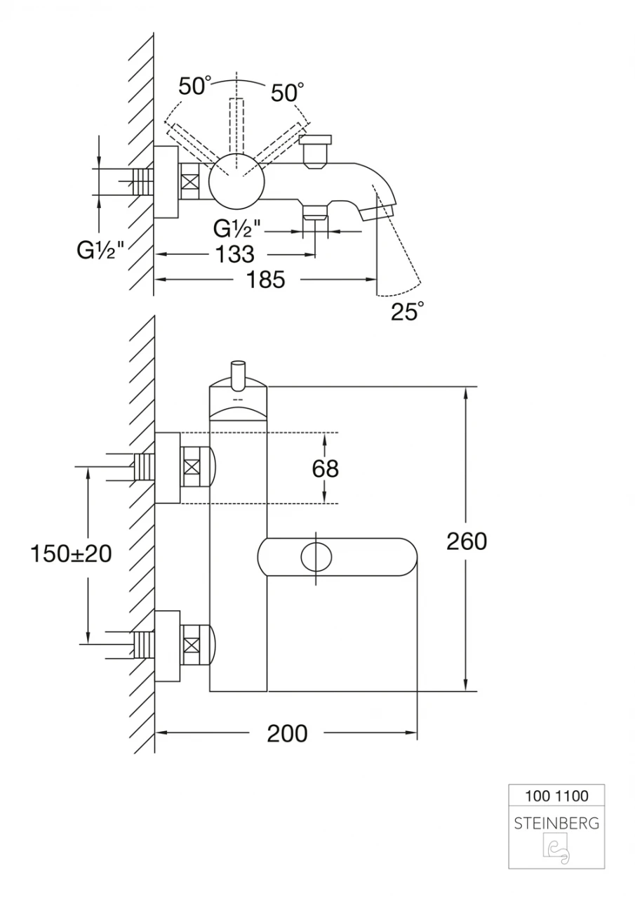 Steinberg Serie 100 Wanne/Brause-Einhebelmischbatterie 1/2'', 1001100 Chrom 3 Steinberg Serie 100 Wanne/Brause-Einhebelmischbatterie 1/2'', 1001100 Chrom – Bild 3