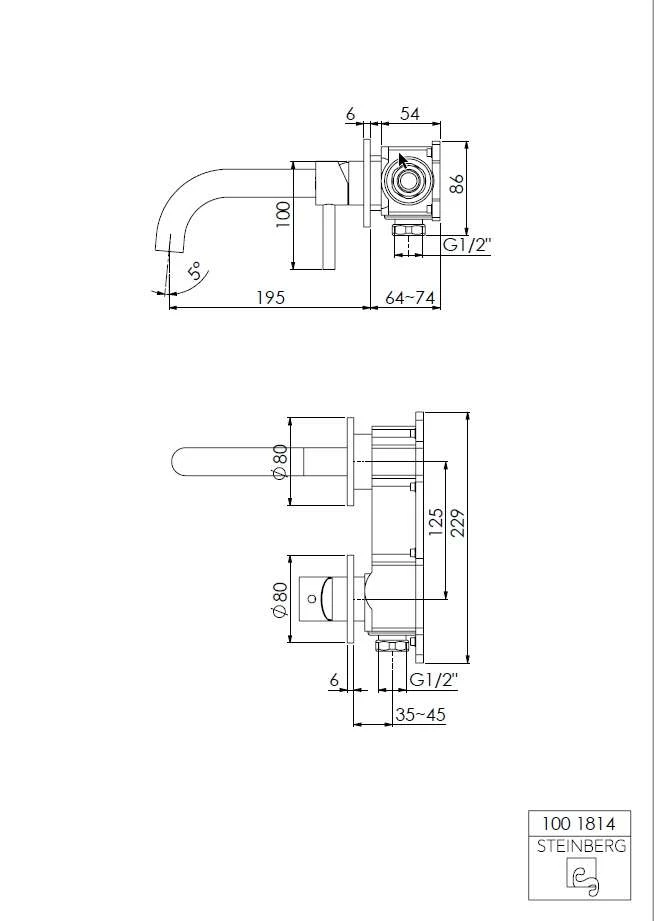 Steinberg Serie 100 Waschtisch-Wand-Einhebelmischer Mit Farbhülse, Ausladung 195 Mm, Chrom 10018143 2 Steinberg Serie 100 Waschtisch-Wand-Einhebelmischer Mit Farbhülse, Ausladung 195 Mm, Chrom 10018143 – Bild 2