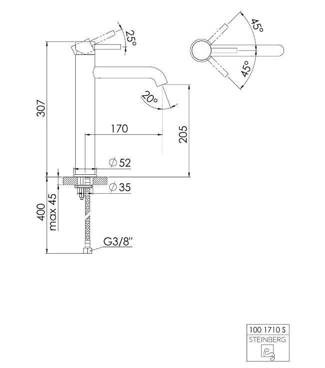 Steinberg Serie 100 Waschtisch-EHM-Batterie, 170mm Ausladung, O. Ablaufgarnitur, Matt Black 1001710S 2 Steinberg Serie 100 Waschtisch-EHM-Batterie, 170mm Ausladung, O. Ablaufgarnitur, Matt Black 1001710S – Bild 2