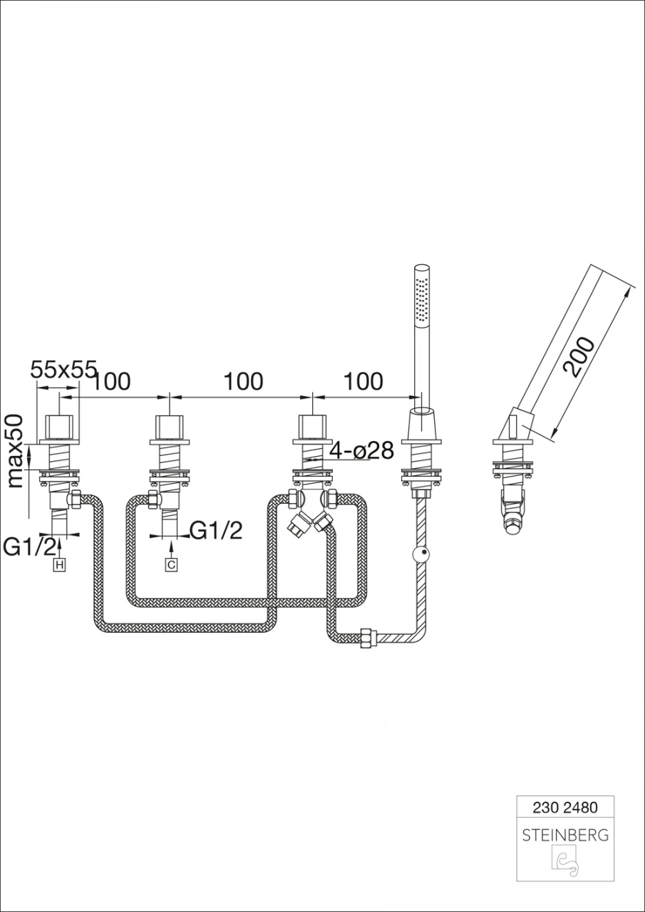 Steinberg Serie 230 4-Loch Wanne/Brause-Standarmatur 2302480 Chrom 2 Steinberg Serie 230 4-Loch Wanne/Brause-Standarmatur 2302480 Chrom – Bild 2