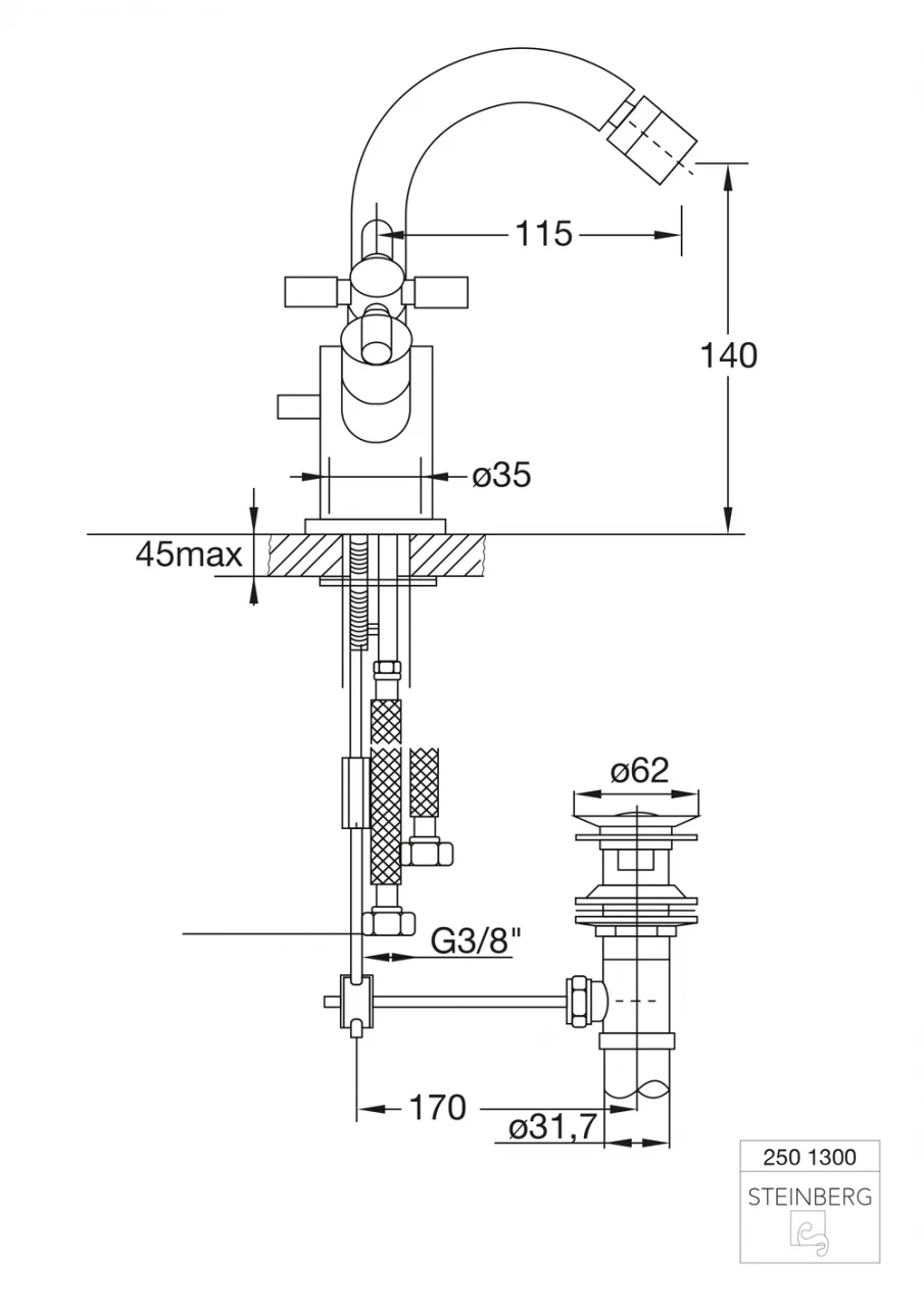 Steinberg Serie 250 Bidet-Zweigriffarmatur M. Ablaufgarnitur, Chrom 3 Steinberg Serie 250 Bidet-Zweigriffarmatur M. Ablaufgarnitur, Chrom – Bild 3