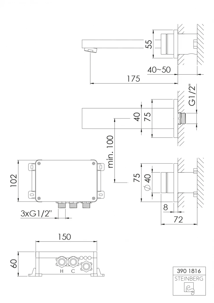 Steinberg Serie 390 IFlow Vollelektronische Wand- Waschtisch-Armatur, Ausladung 175 Mm, Chrom 2 Steinberg Serie 390 IFlow Vollelektronische Wand- Waschtisch-Armatur, Ausladung 175 Mm, Chrom – Bild 2