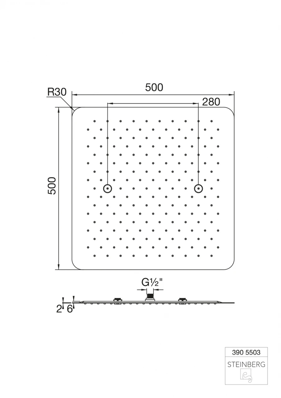 Steinberg Relax Rain Regenpaneel 500 X 500 X 2 Mm, Für Deckeneinbau, Edelstahl Gebürstet 2 Steinberg Relax Rain Regenpaneel 500 X 500 X 2 Mm, Für Deckeneinbau, Edelstahl Gebürstet – Bild 2