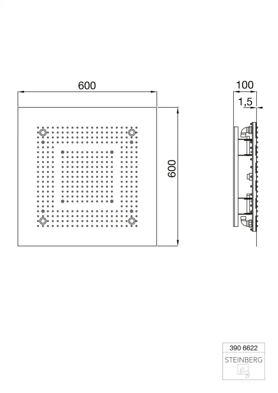 Steinberg Sensual Rain Regenpaneel 600x600mm, 2- Strahlarten, Für Deckeneinbau 2 Steinberg Sensual Rain Regenpaneel 600x600mm, 2- Strahlarten, Für Deckeneinbau – Bild 2
