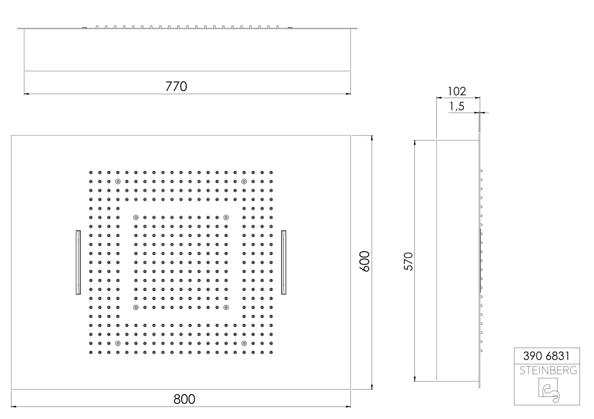 Steinberg Sensual Rain Regenpaneel 600x800mm, 3- Strahlarten, Deckeneinbau 2 Steinberg Sensual Rain Regenpaneel 600x800mm, 3- Strahlarten, Deckeneinbau – Bild 2