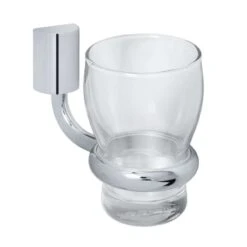 Perfetto 2 Zahnputzbecherhalter Mit Glas (klar) Mit Dekor ''Düne'', Messing Massiv, PERF-GH2 Chrom