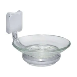 Perfetto 2 Seifenhalter Mit Glaseinsatz (klar) Mit Dekor ''Welle'', Messing Massiv, PERF-SH2 Chrom