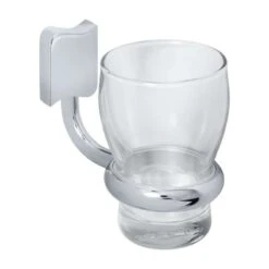 Perfetto 2 Zahnputzbecherhalter Mit Glas (klar) Mit Dekor ''Welle'', Messing Massiv, PERF-GH2 Chrom