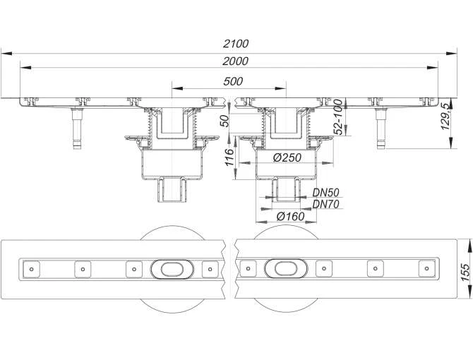 DALLMER Duschrinne CeraLine Senkr. F Duo 2000 Mm, DN 50/DN 70, 521750 2 DALLMER Duschrinne CeraLine Senkr. F Duo 2000 Mm, DN 50/DN 70, 521750 – Bild 2