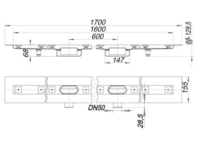 DALLMER Duschrinne CeraLine Nano F Duo 1600 Mm, DN 50, 524744 2 DALLMER Duschrinne CeraLine Nano F Duo 1600 Mm, DN 50, 524744 – Bild 2
